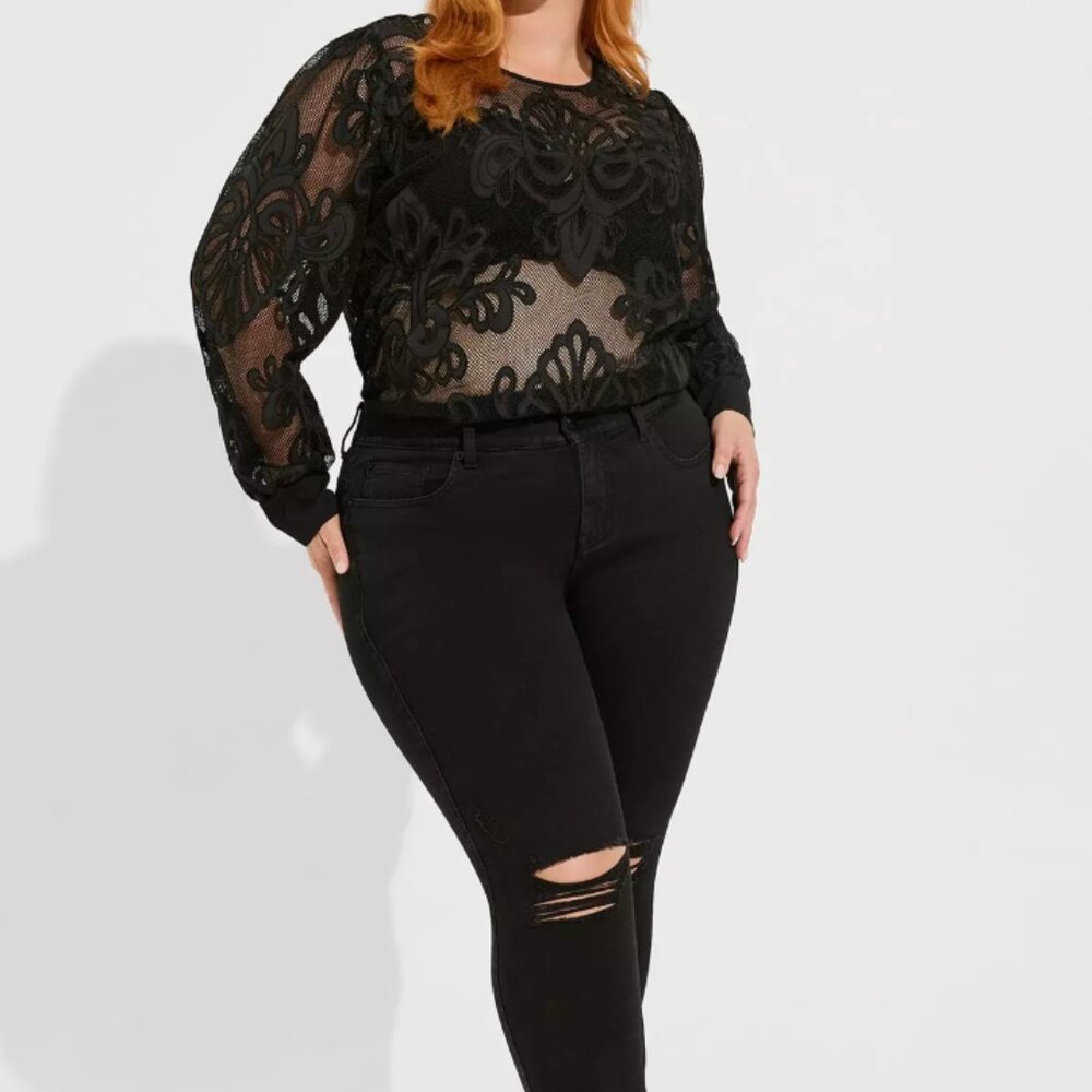 GUC Mesh With Embroidery Long Sleeve Blouse